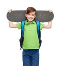 Happy student boy with backpack and skateboard Royalty Free Stock Photo