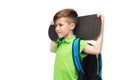 Happy student boy with backpack and skateboard Royalty Free Stock Photo