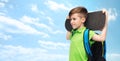 Happy student boy with backpack and skateboard Royalty Free Stock Photo