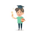 Happy student boy holding books get degree, graduation education Royalty Free Stock Photo