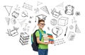 Happy student boy with school bag and books Royalty Free Stock Photo