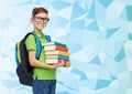 Happy student boy with school bag and books Royalty Free Stock Photo