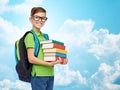 Happy student boy with school bag and books Royalty Free Stock Photo