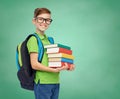 Happy student boy with school bag and books Royalty Free Stock Photo