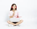 student girl sitting on the floor using laptop Royalty Free Stock Photo