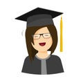 Happy student girl vector illustration, female character in graduation hat Royalty Free Stock Photo