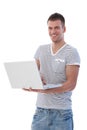 Happy student with laptop smiling Royalty Free Stock Photo