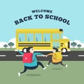 Happy student running to the bus for go to school. Welcome back to school concept. Royalty Free Stock Photo