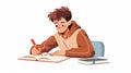 A happy student is taking notes, keeping records in a notebook. Person is writing on paper with a pen. Character looks Royalty Free Stock Photo
