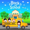 Happy Students Riding School Bus Going Back to School Royalty Free Stock Photo