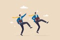 Happy success businessman partner with cheerful jumping metaphor of success in work or career, optimistic or positive thinking,