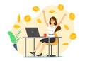 Happy successful businesswoman with laptop get money. Online income commerce business woman. Joyful person makes passive