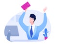 Happy successful manager front computer in office Royalty Free Stock Photo