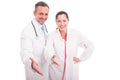 Happy and successful medical team doing handshake gesture Royalty Free Stock Photo