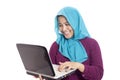 Happy Successful Muslim Businesswoman with Laptop Royalty Free Stock Photo