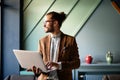 Happy successful businessman working with laptop at office Royalty Free Stock Photo