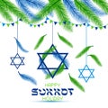 Happy Sukkot Holiday. Jewish Holiday Sukkot. Vector Jewish new year. Autumn Fest. Rosh Hashana Israel Sukkah. Palm tree Royalty Free Stock Photo