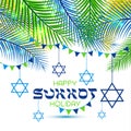 Happy Sukkot Holiday. Jewish Holiday Sukkot. Vector Jewish new year. Autumn Fest. Rosh Hashana Israel Sukkah. Palm tree Royalty Free Stock Photo