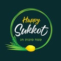Happy Sukkot lulav and round wreath on green Royalty Free Stock Photo