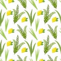 Happy Sukkot seamless pattern. Jewish holiday nuts endless background.