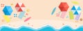 Happy summer beach banner vector illustration, top view colorful beach background Royalty Free Stock Photo