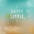 Happy summer. Beach scene. Flip flop icon. Blurred background. Vector illustration, flat design Royalty Free Stock Photo