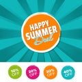 Happy Summer Deal color banner and 10%, 20%, 30% Royalty Free Stock Photo