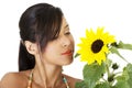 Happy summer girl portrait with sunflower Royalty Free Stock Photo