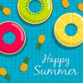 Summer pool party card of life saver and pineapple Royalty Free Stock Photo