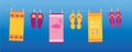 happy summer holiday banner with colorful hanging towels and flip flops