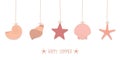 happy summer holiday banner set of hanging sea shell Royalty Free Stock Photo