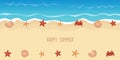 happy summer holiday marine background with shell starfish crab Royalty Free Stock Photo