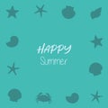 happy summer holiday marine design border with shell starfish crab Royalty Free Stock Photo