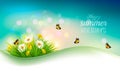 Happy summer holidays background with flowers, grass Royalty Free Stock Photo