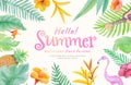 Happy summer holidays concept with decoration botanical,guitar,flamingo watercolor hand painted