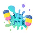 Happy summer icecream background with water splash