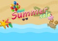 Happy summer Sale Poster on tropical beach background