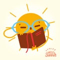 Happy Summer Sun Face open books and reading