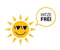 Happy summer sun with sungasses and german text heat free Royalty Free Stock Photo