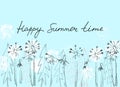 Happy Summer Time. Summer seasonal greeting card. Dandelions, handwritten text Royalty Free Stock Photo