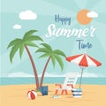 Happy summer time vector flat poster design with text space. Holiday beach party, vacation at the sea template. Royalty Free Stock Photo