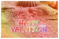 Happy Summer Vacation: A rainbow coloured card with a white frame and an inscription Royalty Free Stock Photo