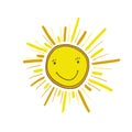 Happy sun. Doodle illustration. Sticker design. Vector icon