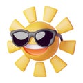 Happy Sun Emoji Sunglasses 3d icon. Summer Vacations. Illustration Face Vector Design Art.