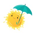 Happy sun holding sun umbrella in hand illustration Royalty Free Stock Photo