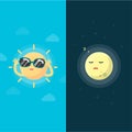 Happy Sun and moon, Day and night concept, Vector illustration.