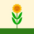 Happy sunflower simple cartoon plant character, vector