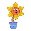 Happy sunflowers in spring, doodle icon image kawaii Royalty Free Stock Photo