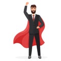 Happy superhero businessman with raised hand