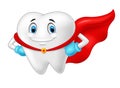 Happy superhero healthy tooth cartoon